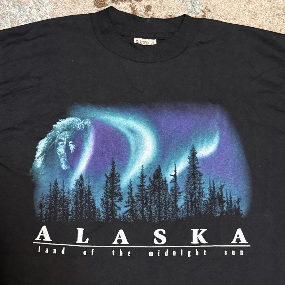 Vintage Prairie Mountain Alaska Northern Lights Shirt Size Large Nature 90s